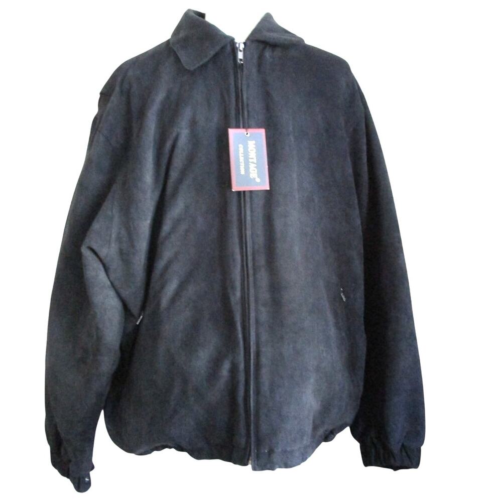 Vintage 90s Faux Suede Bomber Jacket XL Men Blue Black Zip Microfiber